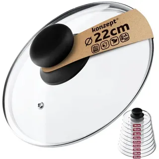 konzept 11 - Topfdeckel aus Glas Verschiedene Größe 14-30cm, Glasdeckel für Pfannen Töpfe, Kochtopfdeckel Griff aus rutschfestem Kunststoff (22cm)