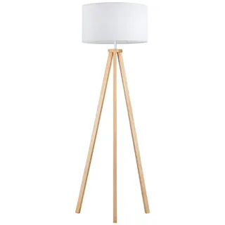 Tomons Stehlampe LED Dimmbar aus Holz Dreibein, Skandinavischer Stil, Moderne Standleuchte für Wohnzimmer, Schlafzimmer, Arbeitszimmer, Hotel und Büro, Weiß