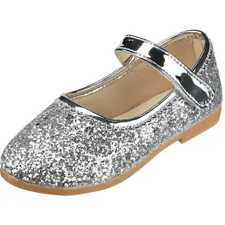 QUNUNOIRE - Prinzessinnenschuhe, Glitzerschuhe für Mädchen, Elegante Pailletten-Cosplay-Schuhe für Party/Hochzeit, Silber, 27 EU - 27 EU