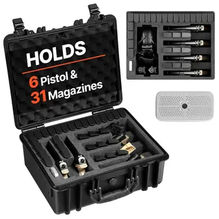 Vevor Hartschalenkoffer für 6 Pistolen, Pistolenkoffer mit XPE-Schaumstoffeinlage 475x415x215 mm, Wasserdichter Kurzwaffenkoffer mit Anpassbarem Innenraum & Tragegriff, für Pistole Objektive Kamera
