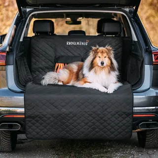 Rudelkönig Kofferraumschutz Hund mit Ladekantenschutz - Wasserabweisend & Kratzfest - Gesteppte Auto Hundedecke mit Tasche - Universale Kofferraum Schutzmatte für Hunde