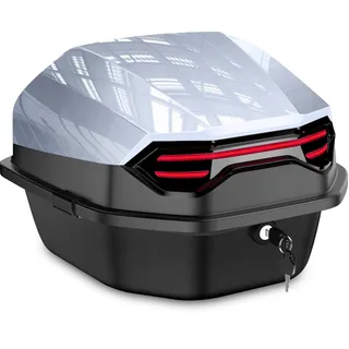 ABESTME Motorradkoffer Topcase, Topcase für Roller, Motorrad Daily Tail Box Trunk Carrier Kunststoffkoffer mit Sicherheitsschloss, Wasserdicht Motorrad Top Box mit Installieren Platte (Grau)