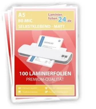 selbstklebende Laminierfolien A5, 2 x 80 Mic, matt