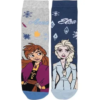 UNITED LABELS Disney Die Eiskönigin Socken für Mädchen Frozen Kinder Stoppersocken antirutsch Söckchen Grau/Blau (2er Pack) (DE/NL/SE/PL, Numerisch, 23, 26, Regular, Grau/Blau) - 23-26