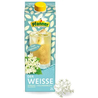 Pfanner Der Weiße Zitrone-Holunderblüte Eistee – 2 l Tetra Pak - direkt aufgebrühter Tee mit Zitronensaft (Packung mit 6)