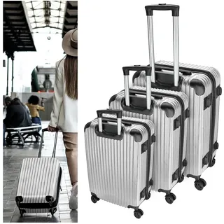 Cepewa Kofferset Reisekoffer Set silber 20/24/28 Zoll ABS Teleskopstange Rolle Schloss silberfarben