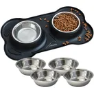 Napfunterlage mit Edelstahl Futternapf I Für Katzen & Hunde I Fressnapf Katze Futternapf Cat Bowl Hundenapf Katzenfressnapf Näpfe Station Napf Unterlage (400ml, Schwarz)
