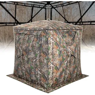 Goplus Jagdzelt, Camouflage Tarnzelt mit 270 Grad Einwegsicht für 2-3 Personen, tragbares Pop up Zelt mit Tragetasche,