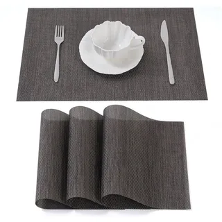 simurq Tischsets Abwaschbar - Platzsets aus PVC, rutschfest und Waschbar - Platzdeckchen - Tischunterlage, Platzset, Tischuntersetzer für Esszimmer, Küche und Restaurant (Schwarz Mix, 4er Set)