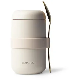 MAMEIDO Thermobehälter für Essen 500 ml, Müslibecher to go Edelstahl, Thermobecher Essen auslaufsicher, Ideal für Joghurt, Porridge, Brei, Suppen & Eis (Ivory Beige)