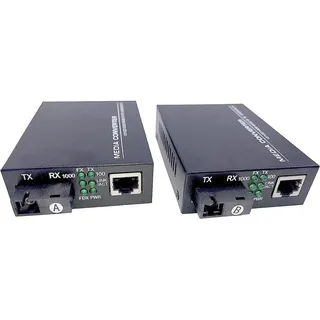 Elfcam Elfcam® - 2 Stück Gigabit Ethernet LWL Medienkonverter Glasfaser 10/100/1000 Mbps inklusive Mini-GBIC (SFP) zum Anschluß von LWL-Singlemode Kabeln mit SC-Steckern 20KM, (1 RJ45-Port * 1 RJ45-Port)