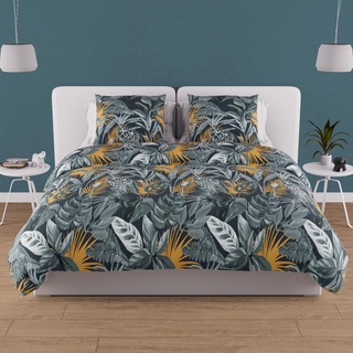 Soleil d'Ocre, Satz Abdeckung von Tröster in Baumwolle 57 Sohn 240x220 cm Tropic Rosa 635786 Blau