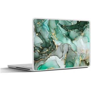 MuchoWow Laptop-Aufkleber Gold - Marmor - Grün - Luxus - Marmoroptik - Grau, (1tlg), Aufkleber Geeignet für Laptops, Schutz vor Kratzern, Sticker, 30x22 cm bunt Ø 37.04 cm x 30 cm x 22 cm