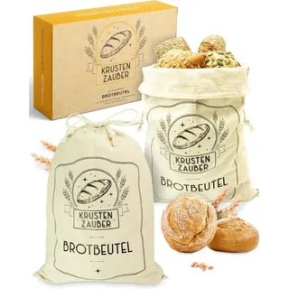krustenzauber Brotbeutel Leinen 2er Set - 2x Leinenbeutel 40x30cm zur Brotaufbewahrung - Idealer Brotsack, Brötchenbeutel, Brot Backen Zubehör Brotsackerl Brottasche Brot Aufbewahrung