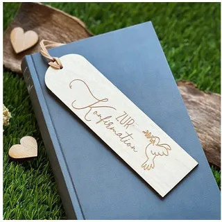 Spruchreif® Lesezeichen Lesezeichen aus Holz mit Gravur und Lederband, Hölzernes Lesezeichen beige