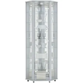 Eckvitrine FIF MÖBEL "TRIO Höhe ca. 172 cm, ink. Beleuchtung", weiß, Holzwerkstoff, Sicherheitsglas ESG, Schränke, Eckvitrine/Glasvitrine 1x Glastür, perfekt für Sammler, Sammlervitrine