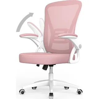 Bigzzia Bürostuhl – Ergonomischer Sitz – Sessel mit 90° klappbarer Armlehne – Lordosenstütze – höhenverstellbar - Rosa - Rosa