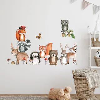 GRAZDesign Wandtattoo Waldtiere Kinderzimmer Babyzimmer als Set, 100x57cm Wandsticker Tiere für Babyzimmer Jungen und Mädchen