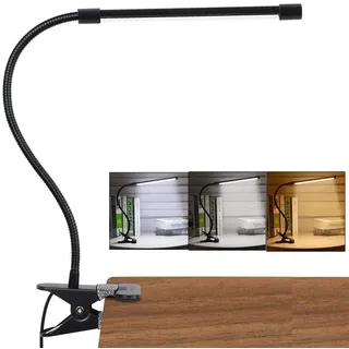 LED Klemmleuchte Dimmbar Leselampe Klemmen Augenschutz Bettleuchte Mit 3 Lichtmodi & 10 Helligkeitsstufen, USB Powered Tragbar Flexibel Schwanenhals Leselampe für Schlafzimmer Büro 7W (Schwarz)