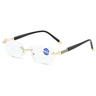 Eyglajdd Randlose Herren Damen Lesebrille,Qualität Blaulichtfilter Brille Metall Material Federscharniere Lesebrille Lesehilfe Gold +4,0