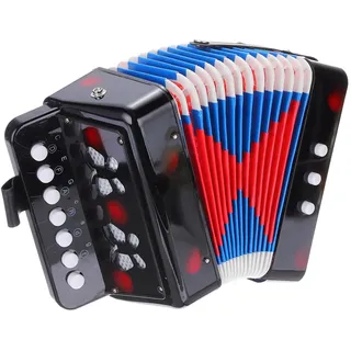 QUARKZMAN Knopfakkordeon 10 Tasten Knopf Ziehharmonika Mini Musikinstrument Geschenke für Anfänger Erwachsene Anfänger Bildung, Schwarz