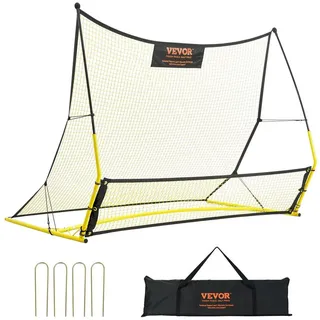 Vevor 2 in 1 Fußball Rebound Doppelte Netze Tragbares Prellwand Fußball 25,4 x 25,4 mm, Rebounder Fußball Eisenrohr & PE-Netz Kinder & Jugendliche Verstellbar Fußballtor Rebounder Kicker Gelb