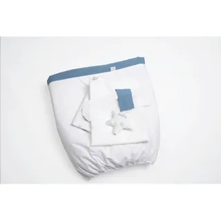 Mionido Stubenwagenset Pyjamabär, Weiß, Pastellblau, Kunststoff, Textil, 4-teilig, 130x180 cm, Babymöbel, Babybetten, Stubenwagen & Babywiegen, Stubenwagen
