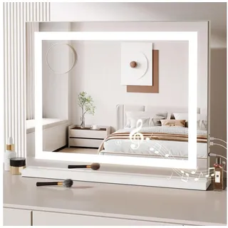 Dripex Hollywood Schminktischspiegel mit Beleuchtung 50 x 40 cm, HD Schminkspiegel für Tisch- oder Wandmontieren, Hollywood Spiegel mit 3 Farblichtmodi, 10 Facher Vergrößerung Spiegel, USB Anschluss
