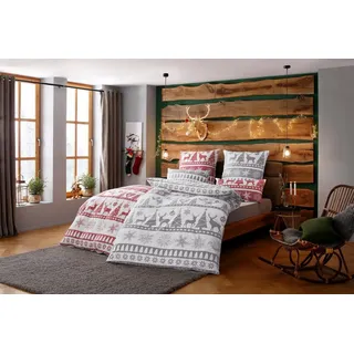 my home Bettwäsche Sindbad in Gr. 135x200 oder 155x220 cm, ideal für Weihnachten, Biber, 2 teilig, Weihnachtsbettwäsche, Winter grau