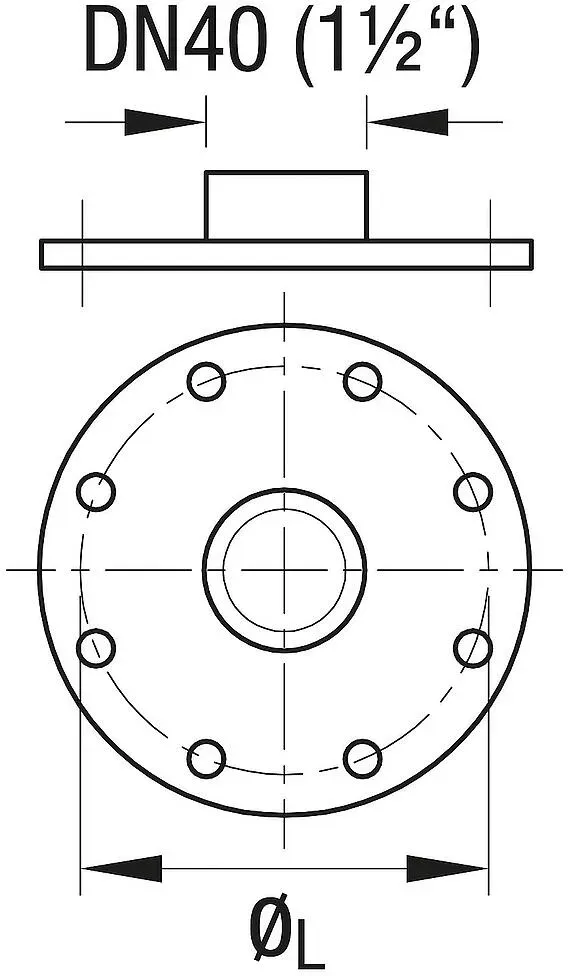 Flanschplatte mit Dichtung Emailliert 180 mm Muffe DN 40 (1 1/2``)