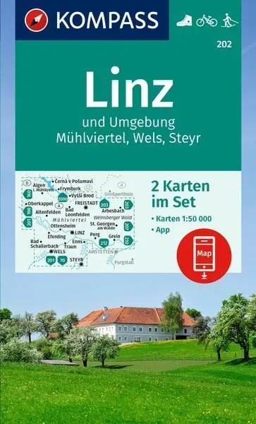 KOMPASS Wanderkarten-Set 202 Linz und Umgebung, Mühlviertel, Wels, Steyr (2 Karten).