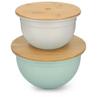 Navaris Schüssel Rührschüssel Salatschüssel mit Bambus Deckel - 2er Set Servierschüssel mit Deckel - Schüsselset Behälter verschied. Größen