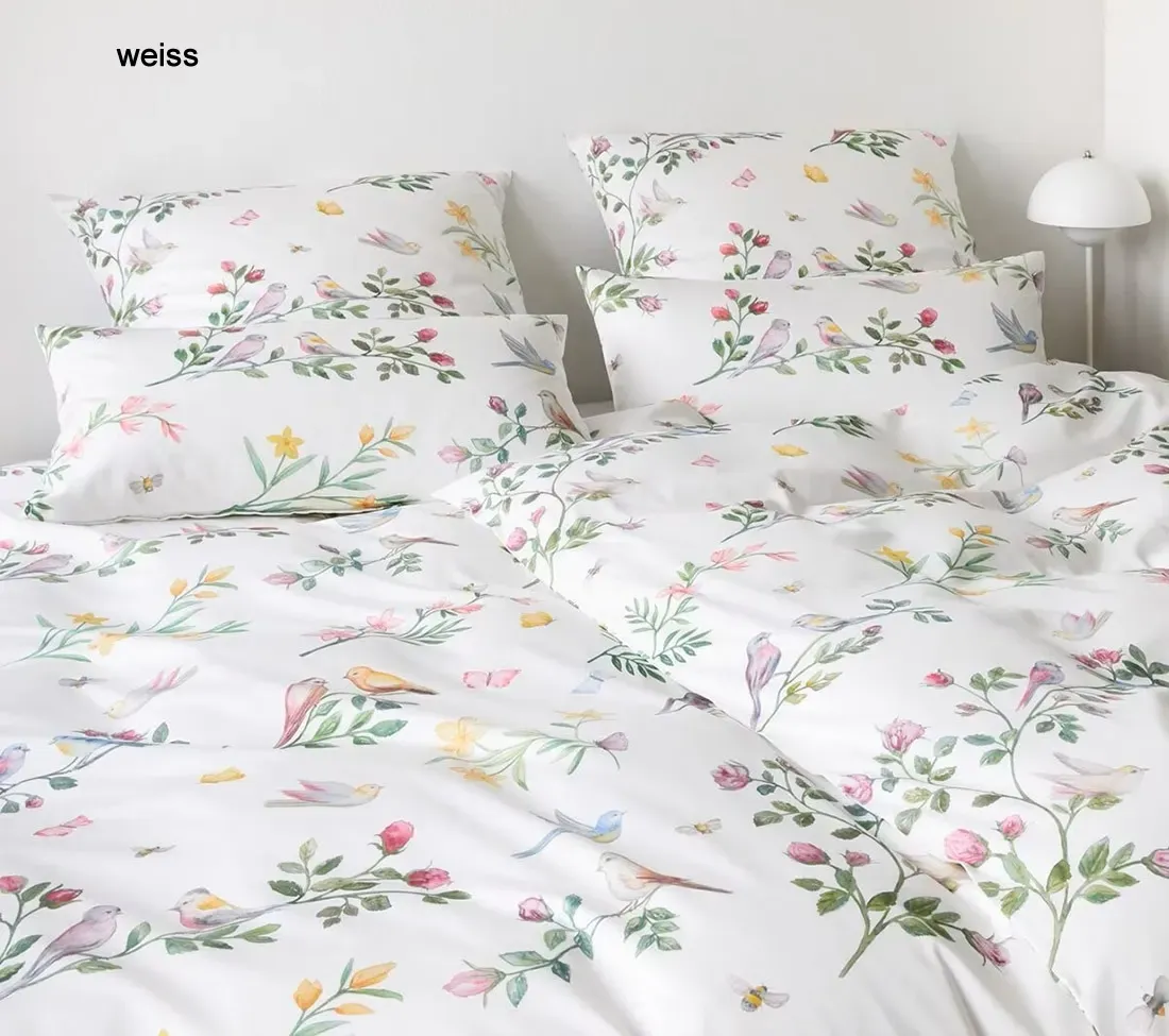 Elegante Bettwäsche Songbird - 135x200 cm + 40x80 cm	weiss