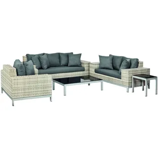 Loungegarnitur Loungeset Sitzgruppe Luxe-Nashville Polyrattan hellgrau