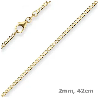 Schmuck Krone Goldkette 2mm Panzerkette weit aus 585 Gelbgold 42cm, Gold 585 goldfarben
