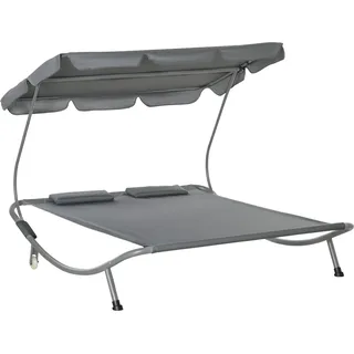 Outsunny Doppelliege mit Dach Rollbare Sonnenliege Relaxliege, Stahl, Grau, 200x170x134cm Aosom