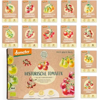 BIO Historisches Tomatensamen Set: 12 Sorten Demeter Tomaten Saatgut | Seltene, alte u. mini Tomatensorten allesamt samenfest | Gemüse Samen für Balkon, Hochbeet, Garten & als Geschenk | Loveplants