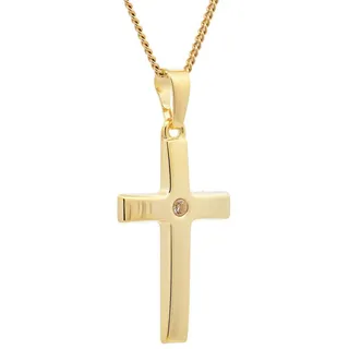 HOPLO Kreuzanhänger Gold Anhänger Kreuz Zirkonia mit Goldkette 333-8 Karat Gold 55 cm, Made in Germany 55 cm Unisex