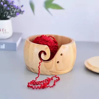 TEMU-SC Yarn bowl, Garnschüssel, Wollhalter, Wollschale garnschale für Strick- und Häkelprojekte, Garnschale für wolle(ohne Deckel)(Kiefernholz)(15 * 8cm)