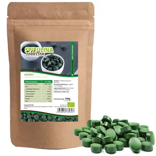 Mynatura Bio Spirulina Tabletten 500g I Presslinge I Algen I Eiweiß I Mineralien I 100% Vegan I Naturprodukt I Glutenfrei I Cholesterinfrei I DE-ÖKO-044 (500g)