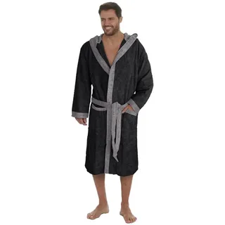 Badekönig Herrenbademantel, Kapuze, Gürtel, Langform Frottee Unifarben Baumwolle XS