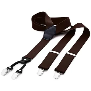 DonDon Hosenträger DonDon® Herren Hosenträger breit 4 Clips mit Leder in Y-Form elastisch (1-St) Y-Form, verstellbar mit Clipverschluß, elastisch braun