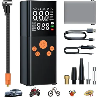 Elektrische Luftpumpen -Akku Luftpumpe Luftpumpe Fahrrad Kompressor Akku Pump Electric 150PSI 10000mAh Tragbarer Akku Kompressor mit Digitale LCD-Bildschirm Pressure (Black)