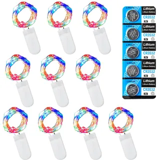 LEECOCO Led lichterkette mit batterie,1m lichterkette außen batterie, Weihnachten, Party, Hochzeitsdekoration (10 Pack 1M 10 LEDs, Mehrfarbig)