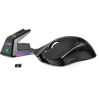 MAMBASNAKE x Attack Shark X1 Gaming-Maus mit Ladestation, 49g Ultralight, 40K DPI PAW3395 PRO-Sensor, 1000Hz Abfragerate, BT/2,4G Wireless/Wired PC Office-Maus mit Grip Tape für Mac/Win11 - Schwarz