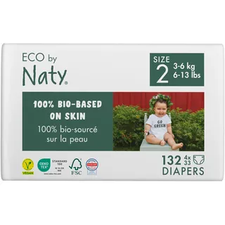 Eco by Naty Baby Öko Windeln - umweltfreundliche Premium-Bio Windeln aus pflanzenbasierten Materialien, ideal für empfindliche Babyhaut (Größe 2 - 132 Stück) - MONATSBOX