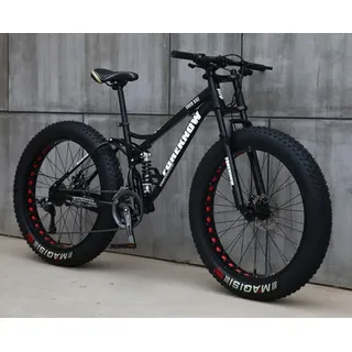Kcolic Mountainbike 24/26 Zoll, Fatbike Für Erwachsene, 21 Gang Fahrrad, Rahmen Aus Kohlenstoffstahl, Doppelte Vollfederung, Doppelscheibenbremse B,26inch