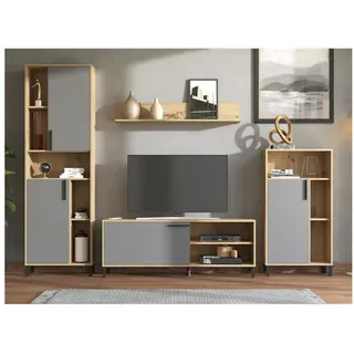 Homestyle4u Wohnwand TV Board Holz TV-Schrank Sideboard Grau Natur