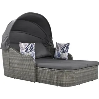 Sonneninsel 126 x 203 x 120 cm Grau PE-Rattan + Metall Garten-Essgruppe PE-Rattan Baldachin Doppel-Lounge Set PE-Rattan verstellbarem - Grau
