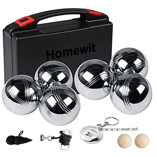 Homewit Boccia Kugeln, Professionelles Petanque, 6Metall Boule Set mit 2Holz-Kugeln, 2Abstandsmesser, 1Magnet-Kugelsammler & Aufbewahrungsbox, Botcha Balls für Outdoor Spiel, Strand(Typ C)